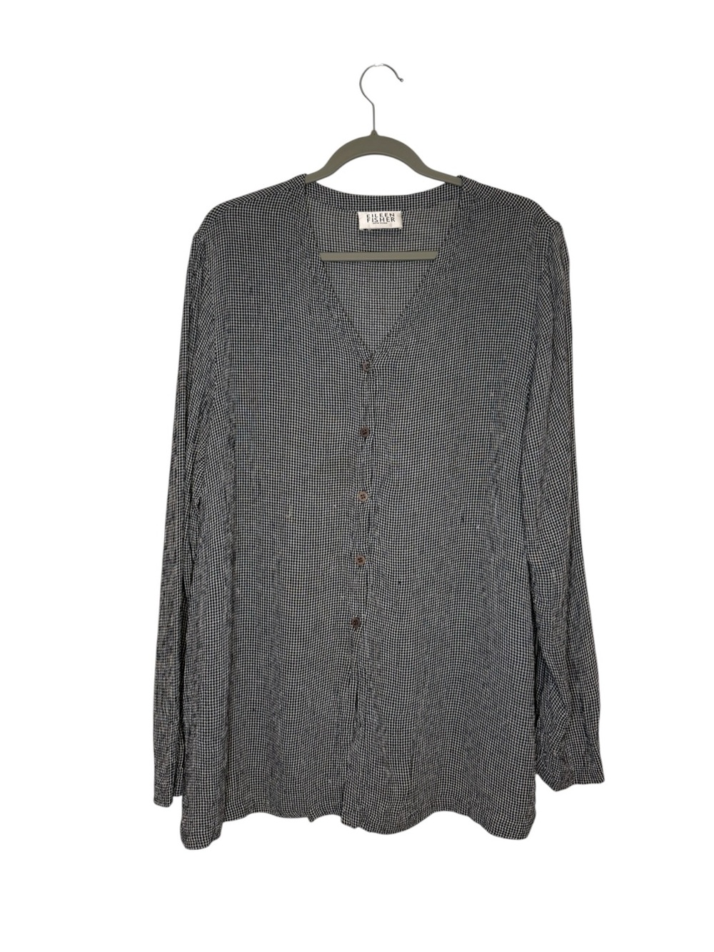 Eileen Fisher Vintage Puckered Rayon Classic Collar Shirt Size Large
